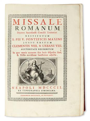 CATHOLIC LITURGY.  Missale Romanum.  1802.  In contemporary embroidered binding.   With collage depicting St. Veronica Giuliani.